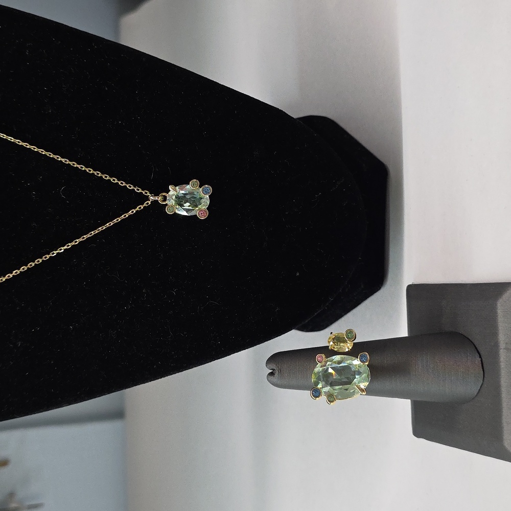 Swaroski Gema Asymmetrical Multicolored Gold Tone Plated Set - Picture 2 of 9